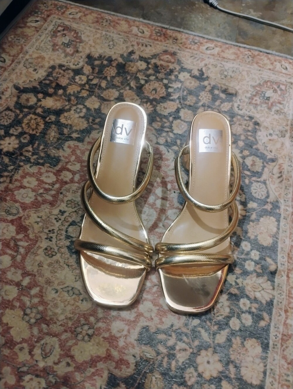 DV by Dolce Vita Metallic Gold Multi-Strap Slide Heels